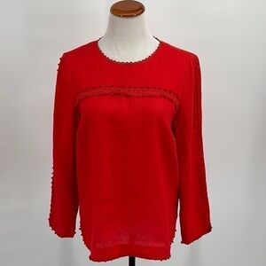 J. Crew Red Embroidered Linen Top Size 6